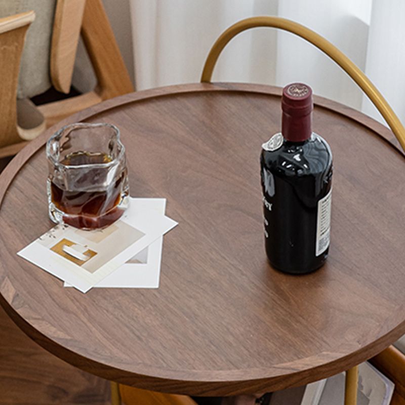 Solid Wood Side Table with Storage Round Tray Top Corner Table