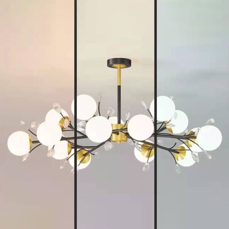 Black Globe Chandelier Nordic Multi Light Hanging Light with White Glass for Bedroom