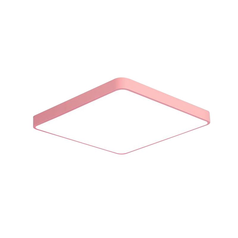 Square/Rectangle Ceiling Lamp Simplicity Metal LED Pink Flush Mount Lighting in Warm/White Light, 19.5"/25.5" Long