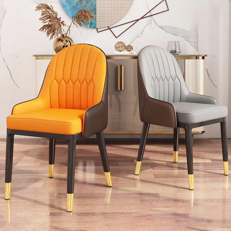 Sillas de comedor de metal Glam, sillones tapizados de piel sintética de tela