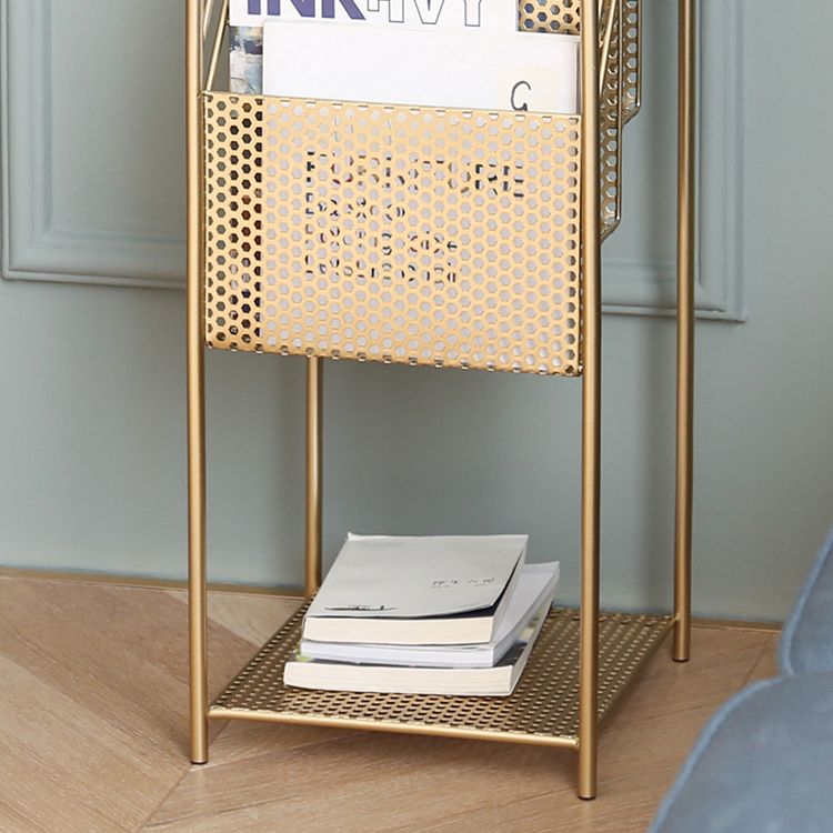 Modern Metal Bookshelf Geometric Closed Back Vertical Bookcase in Burnish