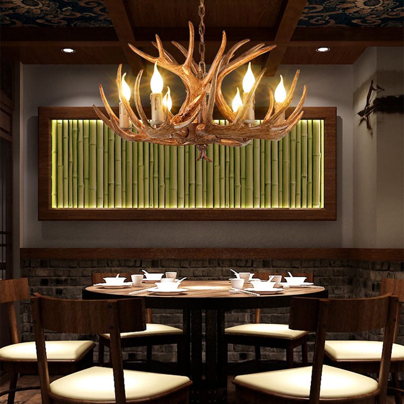 Deer Antler Chandelier Light Fixture Rustic Vintage Plastic Pendant Lighting for Restaurant