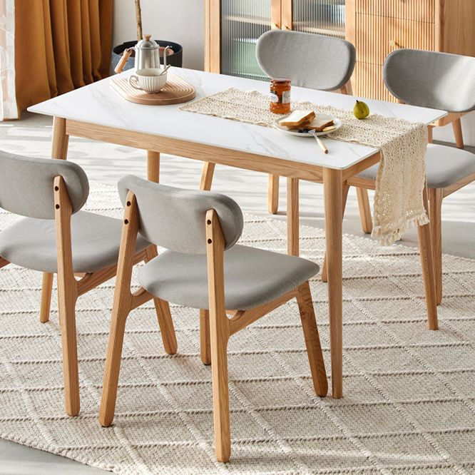 Moderne stijl gesinterde stenen eettafel witte rechthoekige tafel met houten basis