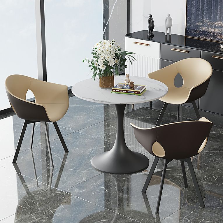 Round Tulip Base Luxury Dining Table White Tone Fixed Table with Sintered Stone
