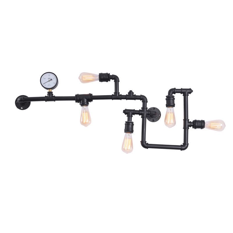 Water Pipe Iron Wall Lighting Industrial 5 Bulbs Restaurant Wall Sconce with Decorative Gauge
