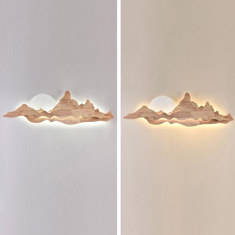 Modern Style Wall Mount Light 1-Light LED Wall Sconce Light with Wooden Shade for Bedroom