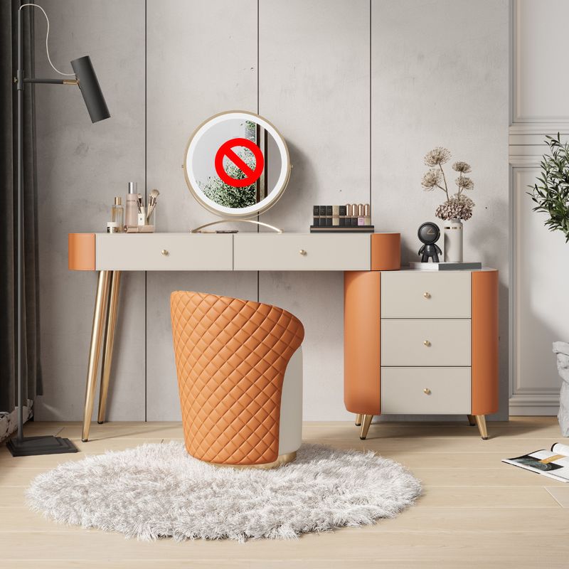 Glam Make-up Vanity with Drawers, Faux Leather Dressing Table