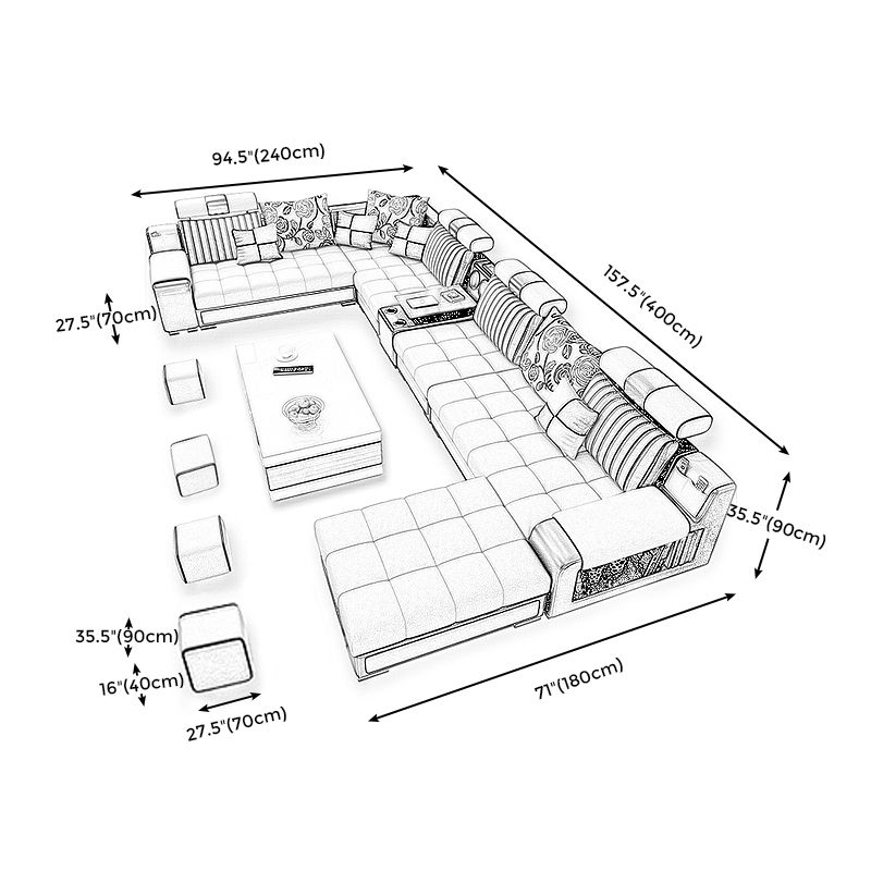 Faux Leather Pillowed Back Cushions Stain-Resistant Tufted Sectionals Sofa with Storage