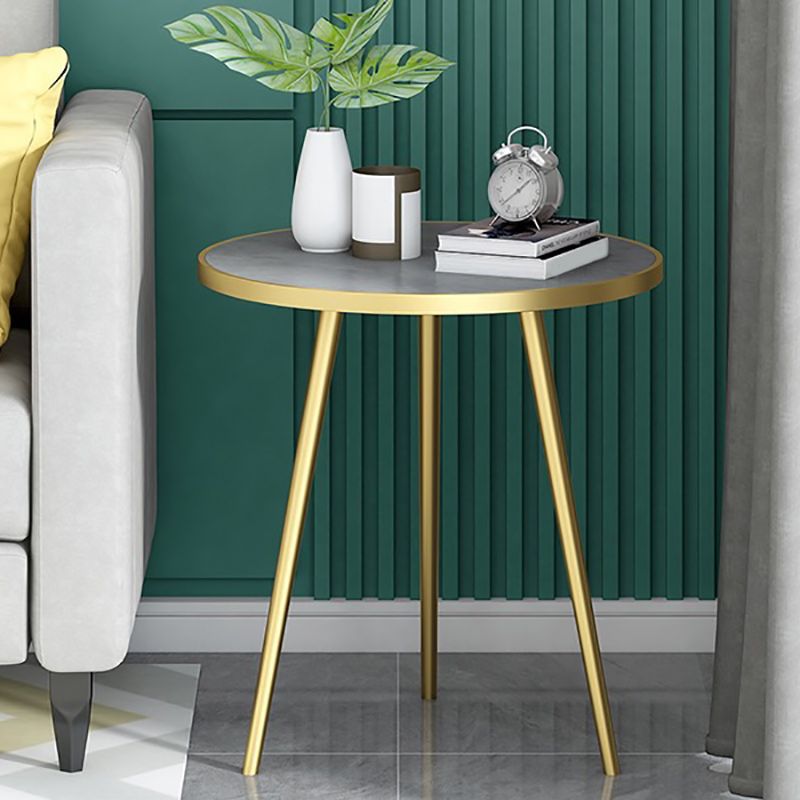 Modern Style Rock Slab Countertop Wood Base Grey/white/black Round Side Table