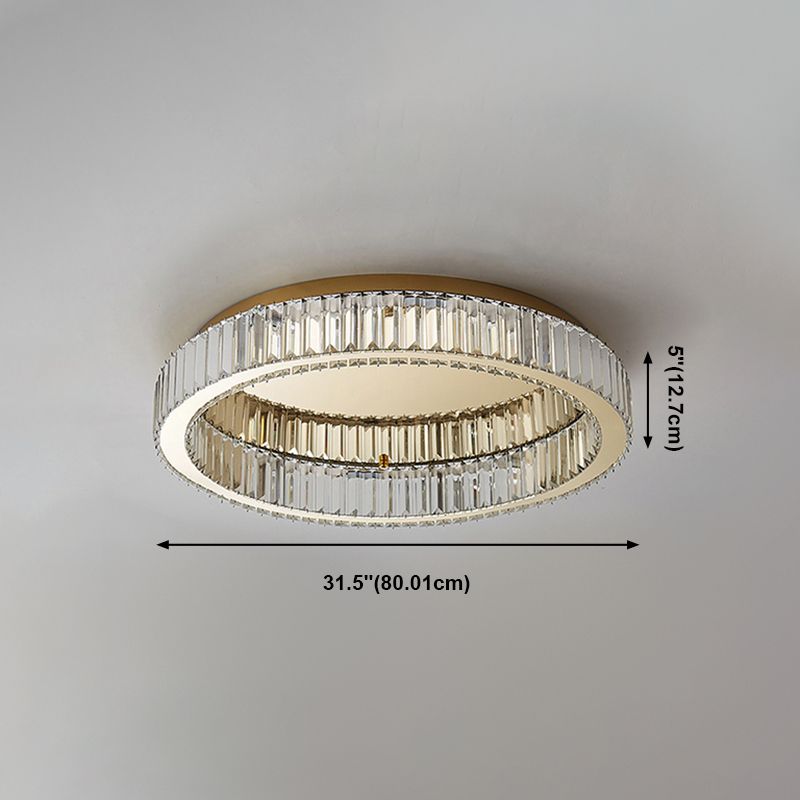 Plafonnier LED de luxe moderne, montage circulaire en acier inoxydable avec abat-jour en cristal