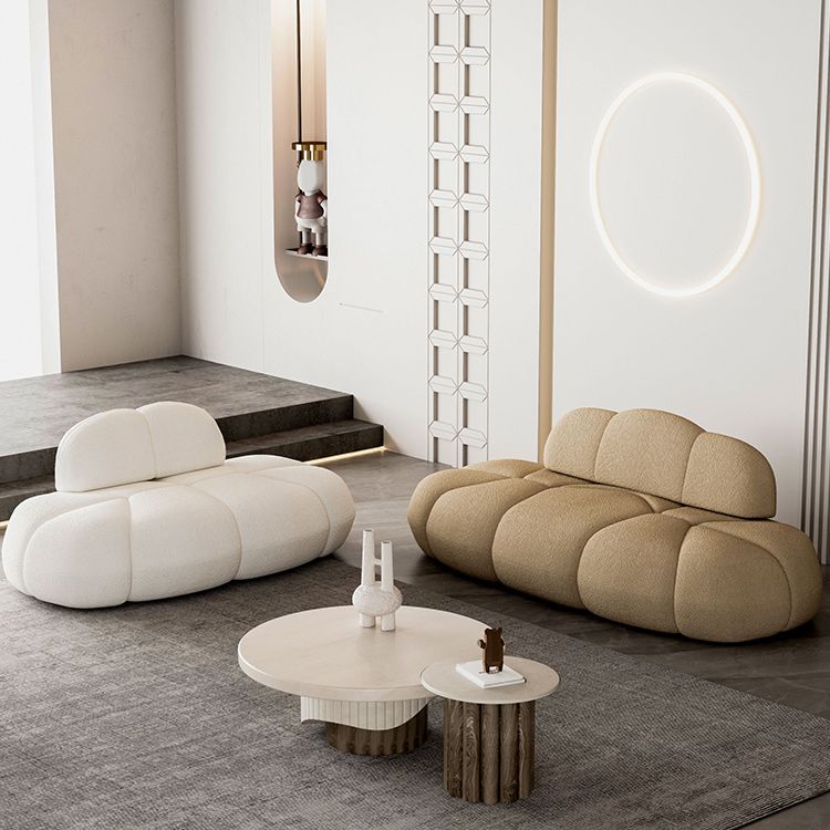 Contemporary Armless Sofa Wool Cloud-Shaped Seating in Cream
