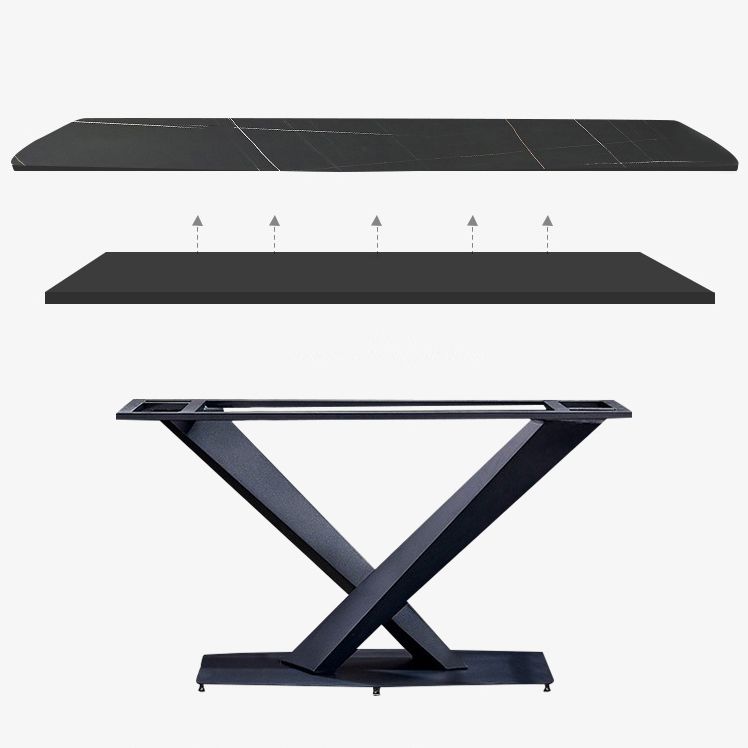 Minimalist Sintered Stone Dining Room Set Fixed Dining Set with Rectangle Table for Home Use