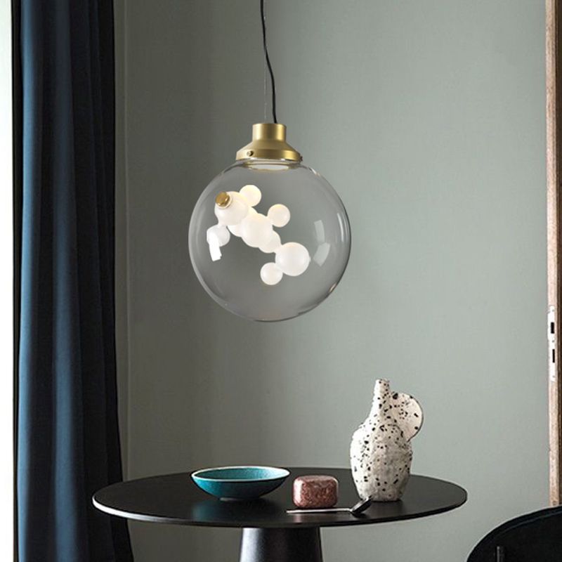 Minimalist Creative 1 Bulb Hanging Light Clear Glass Gold Long Cone/Globe Ceiling Pendant with Inner Bubble Decoration