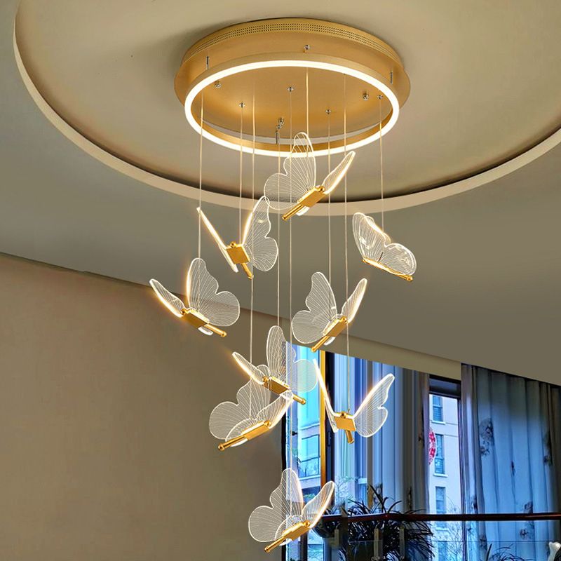 Zeitgenössischer Cluster -Anhänger Butterfly Arcylic Multi Pendant Light In Clear