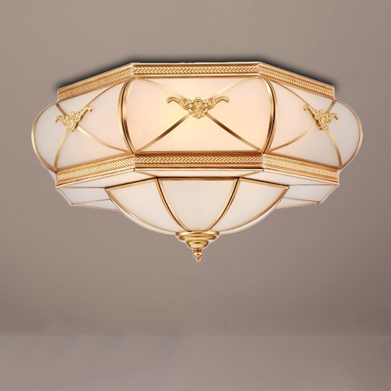 3/4/6 Lights Flush Ceiling Light Traditional Flower Curved Frosted Glass Flush Mount in Gold for Bedroom