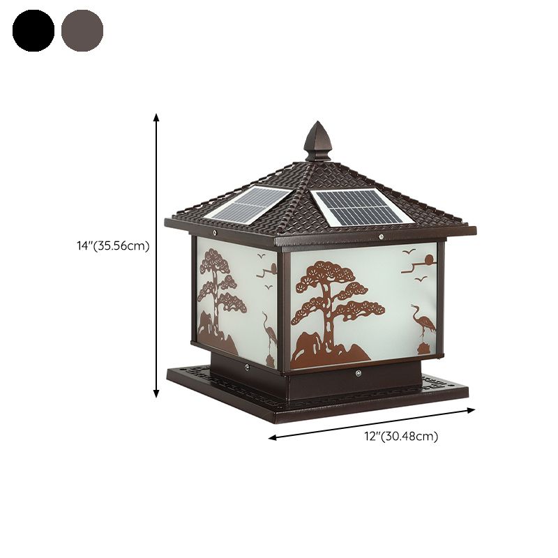 Metal Rectangle Shape Solar Pillar Lamp Modern Style 1 Light Waterproof Outdoor Light