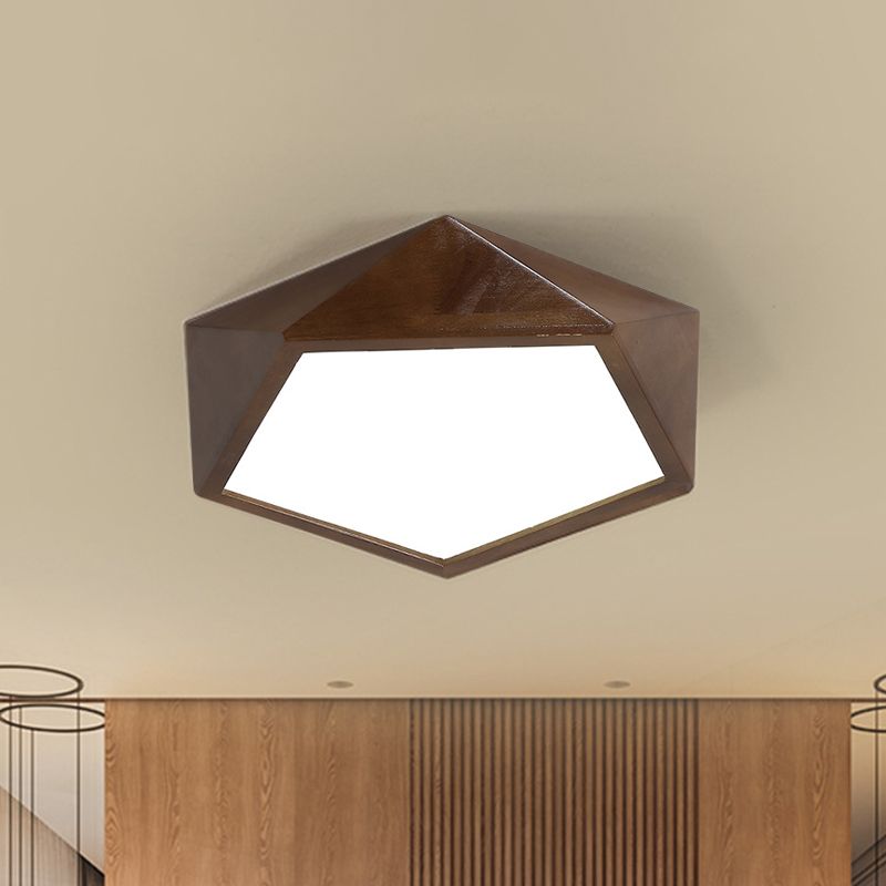 Lámpara de montaje en techo Pentágono facetado marrón minimalista iluminación empotrada de madera LED de 13"/16"/19,5" de ancho
