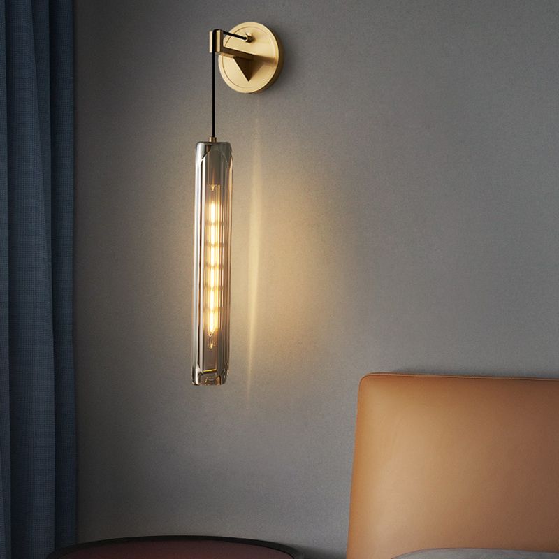Nordic Style Wall Light Cylinder Shape Wall Lamp with Crystal Shade for Bedroom