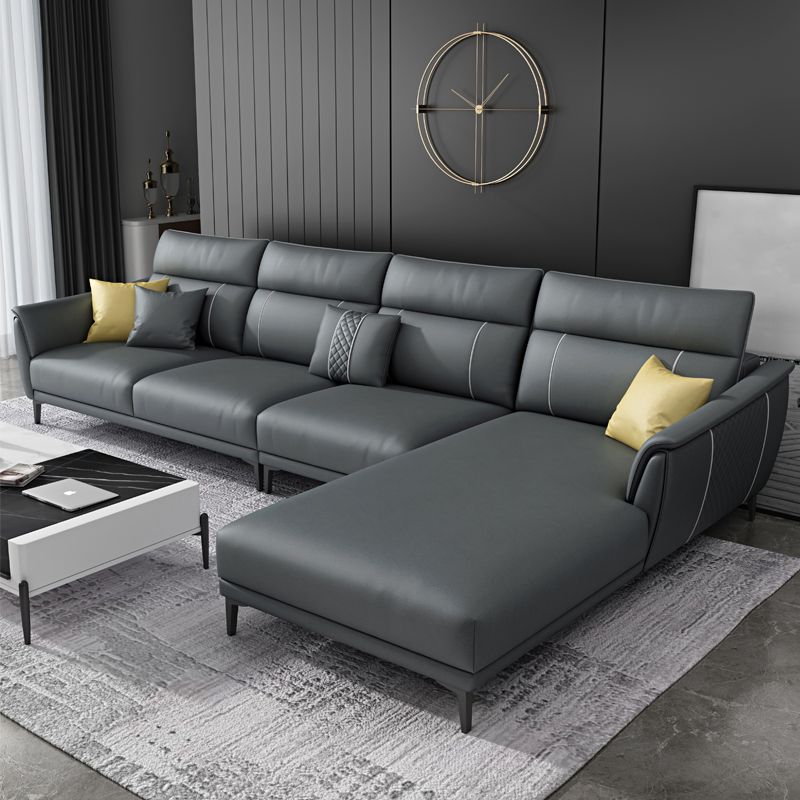 Contemporary Modular Sectional with Pillowed Back Cushions for Four People