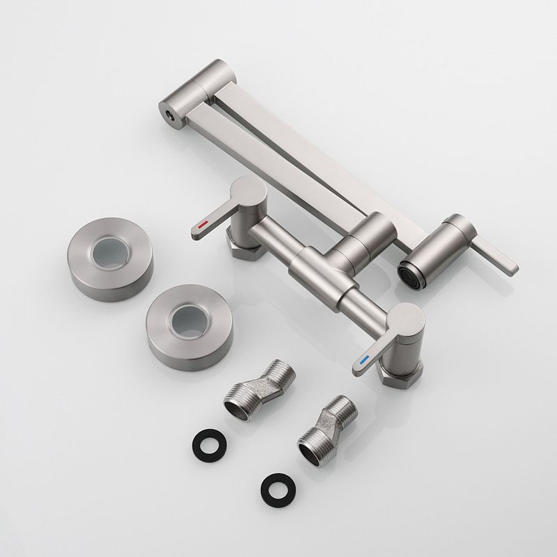 Modern Pull Down 2-Handle Pot Filler Low Profile Wall-mounted Faucet