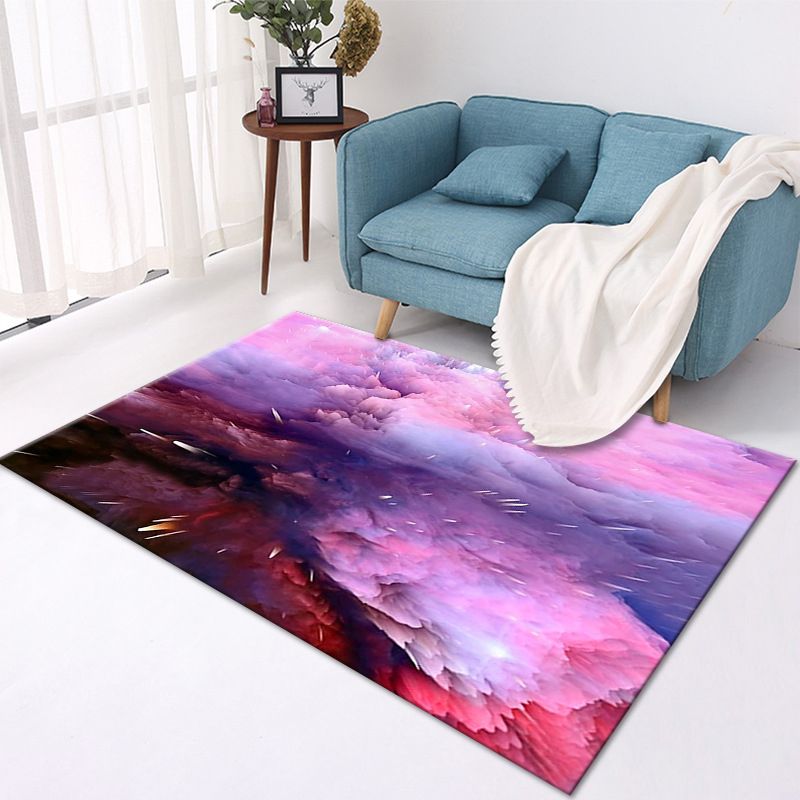 Color Mixed Creative Area Carpet Polyester Smoky Cloud Print Indoor Rug Anti-Slip Backing Carpet for Living Room