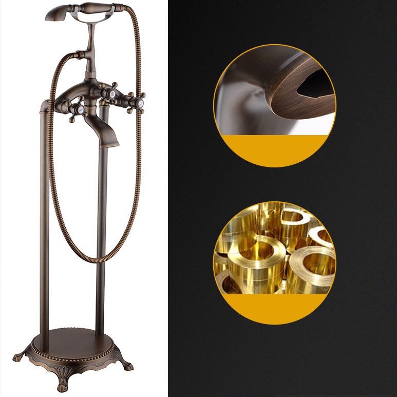 Floor Mounted Copper Freestanding Tub Filler Single Handle Freestanding Faucet with Hose
