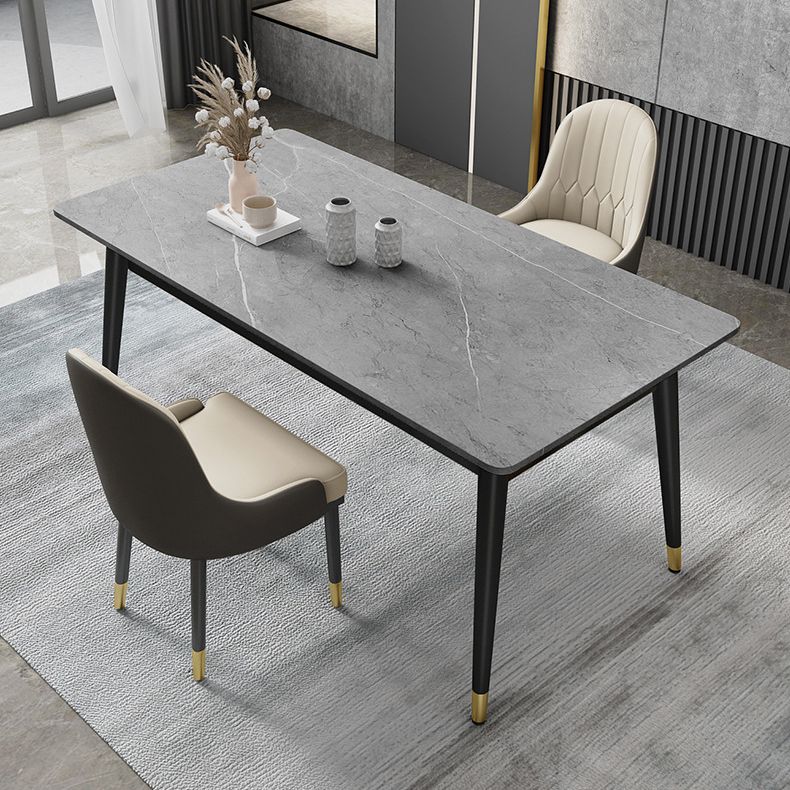 Sintered Stone Top Dining Table Simplicity Rectangle Table with 4 Iron Legs