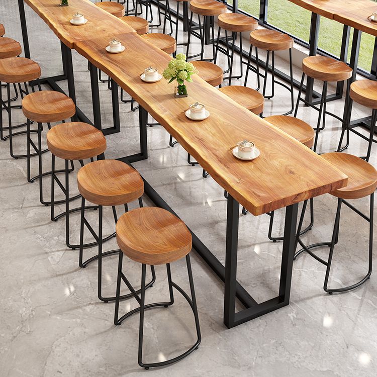 Modern Armless Backless Counter Stool Iron Dining Room Bar Stool with Wooden Seat