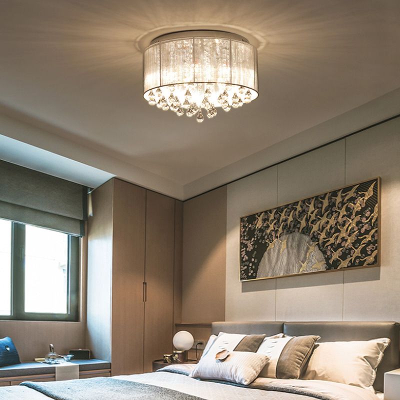 Contemporary Ceiling Lamp Fabric Shade Flush Mount Light Fixture