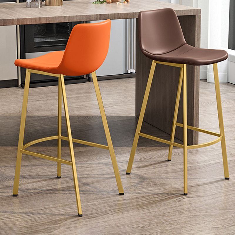 Glam Leather Upholstered Bar Stool Armless Low Back Stool with Gold Metal Legs