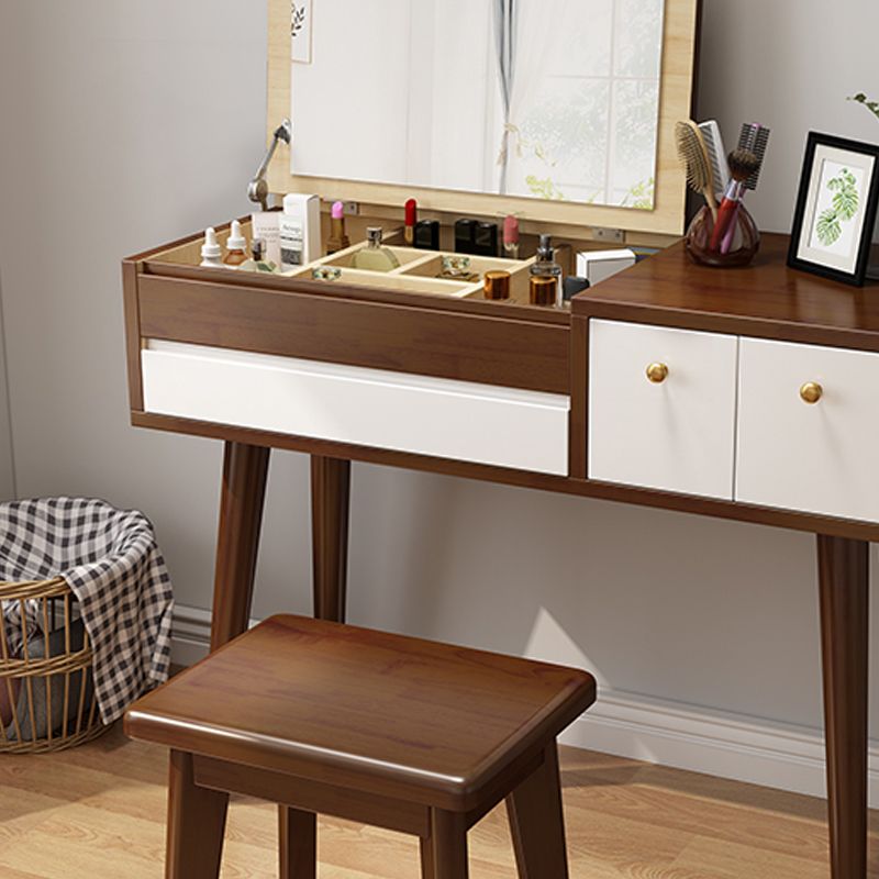 Modern 3-Drawer Solid Wood Vanity Makeup Table Vanity Stool