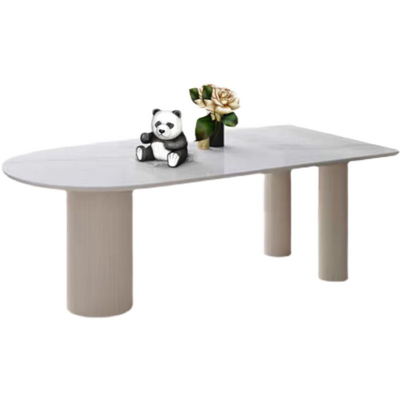 Solid Wood Modern Free Form Dining Table High Gloss White Sintered Stone Table for Dining Room