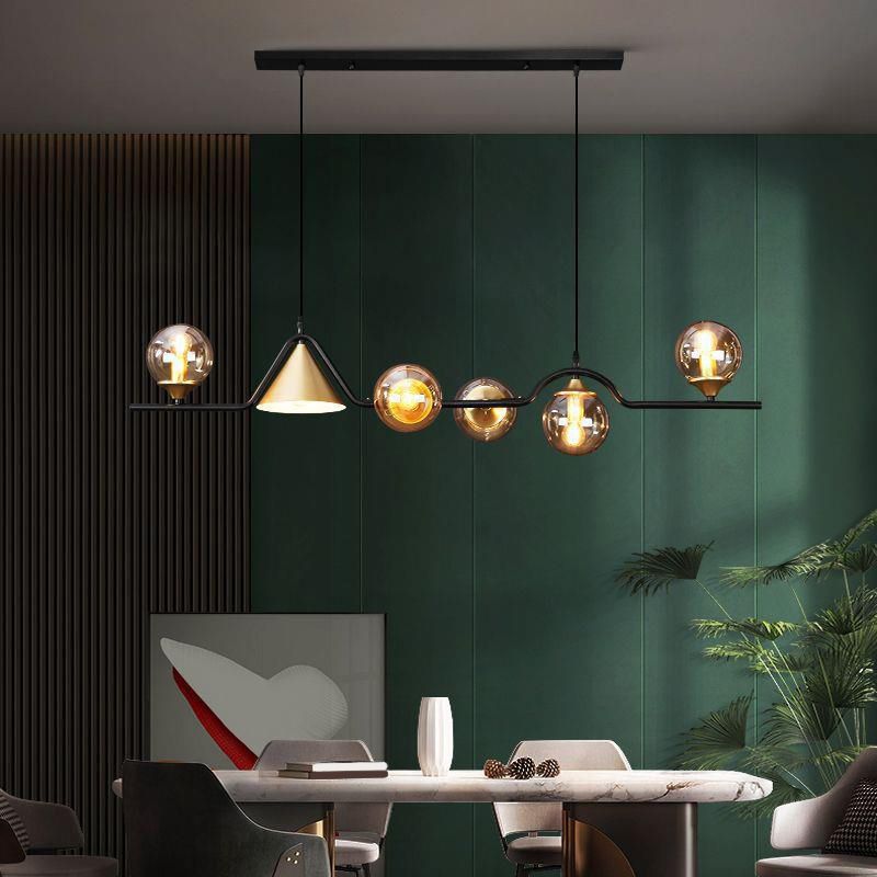 Contemporary Globe Glass Hanging Pendant Lights in Black and Gold for Dining Room