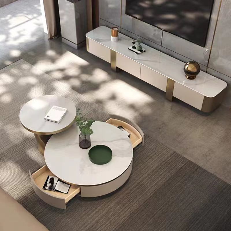 Round Coffee Table Fixed Top Scandinavian Metal Pedestal Legs Coffee Cocktail Table