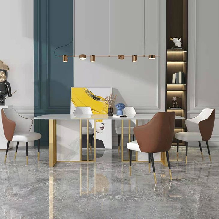 Glam Rectangle Dining Table Sintered Stone Table with Metal Legs for Home Use