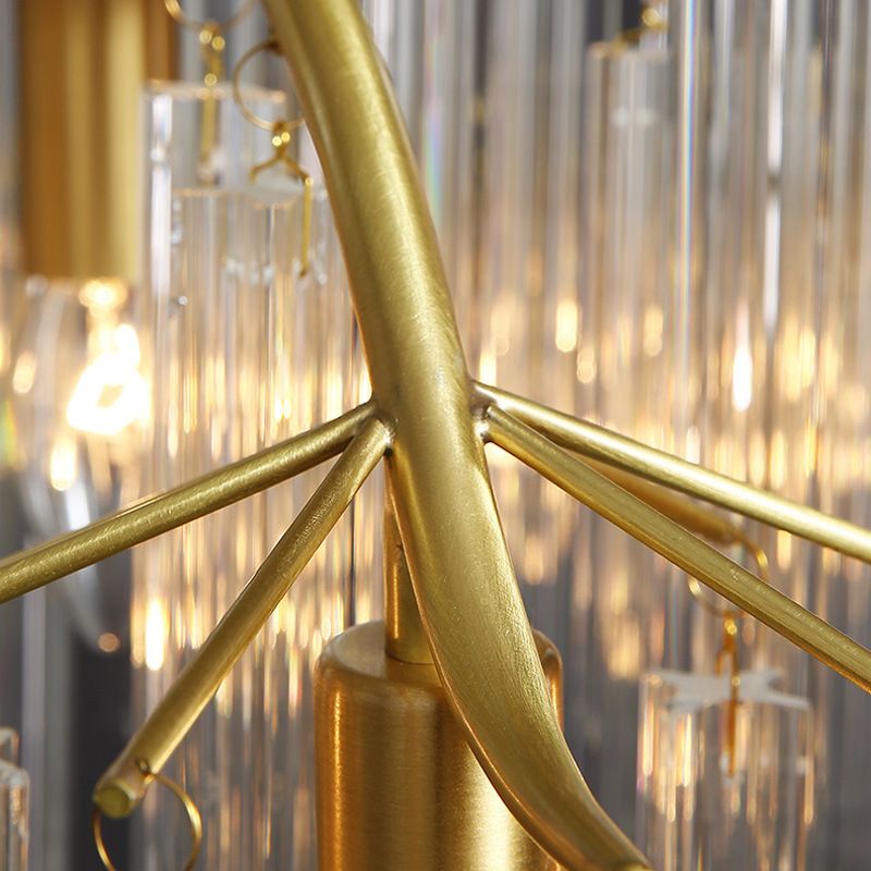 Lámpara de araña de brazo curvo de oro posmoderna 7 cabezas de la barra de cristal tri-lado lámpara colgante