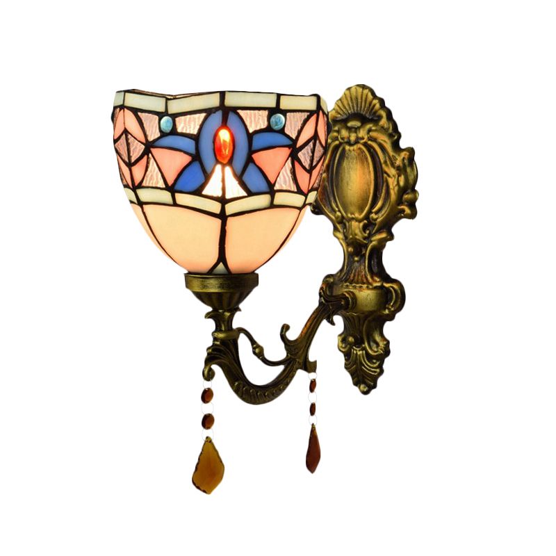 Stained Glass Bowl Wall Sconce Bedroom 1 Bulb Tiffany Classic Wall Lamp in White with Agate