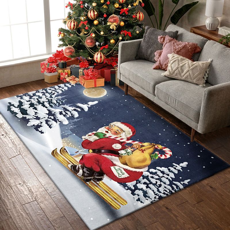 Multicolor Christmas Print Rug Polyester Creative Carpet Non-Slip Backing Indoor Rug for Living Room