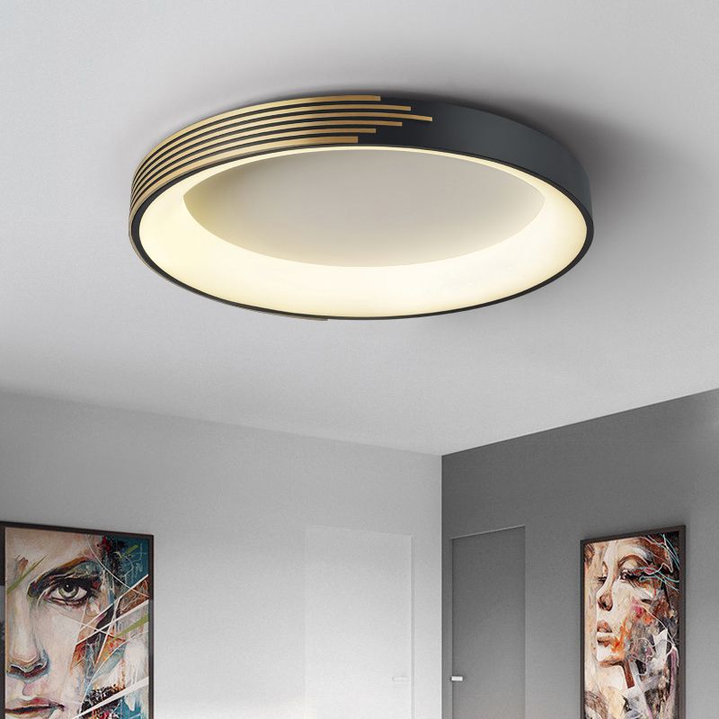 Drum Ceiling Light Modern Metal Black LED Flush Mount Light Fixture for Bedroom, 12"/18"/23.5" Wide