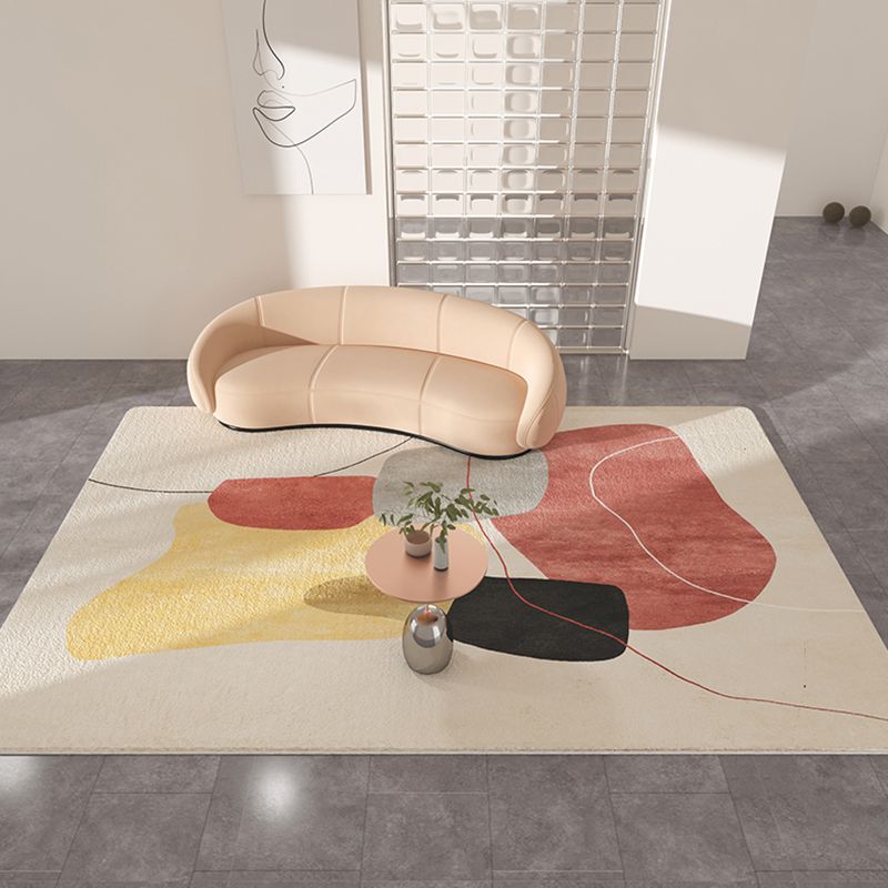Modern Color Block Area Rug Beige Polyester Area Carpet Non-Slip Backing Rug for Home Decor