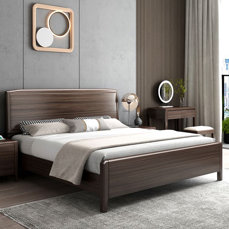 Mid-century Wood Walnut Bed Frame 85-In D Panel Bed Frame in Brown