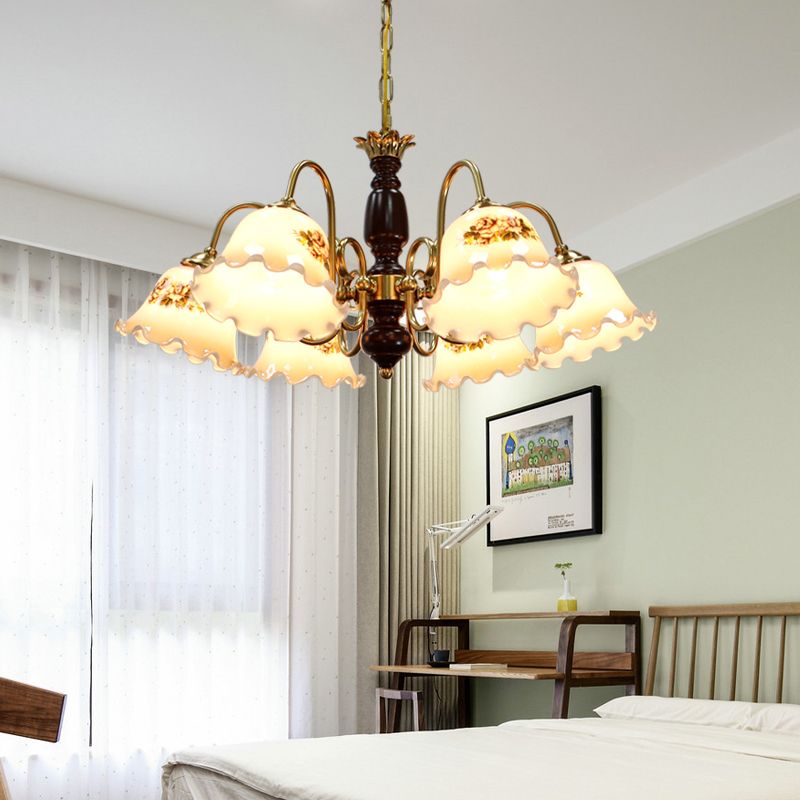 Lampe à lustre en or American Multi Light Hanging Light avec du bois pour le salon