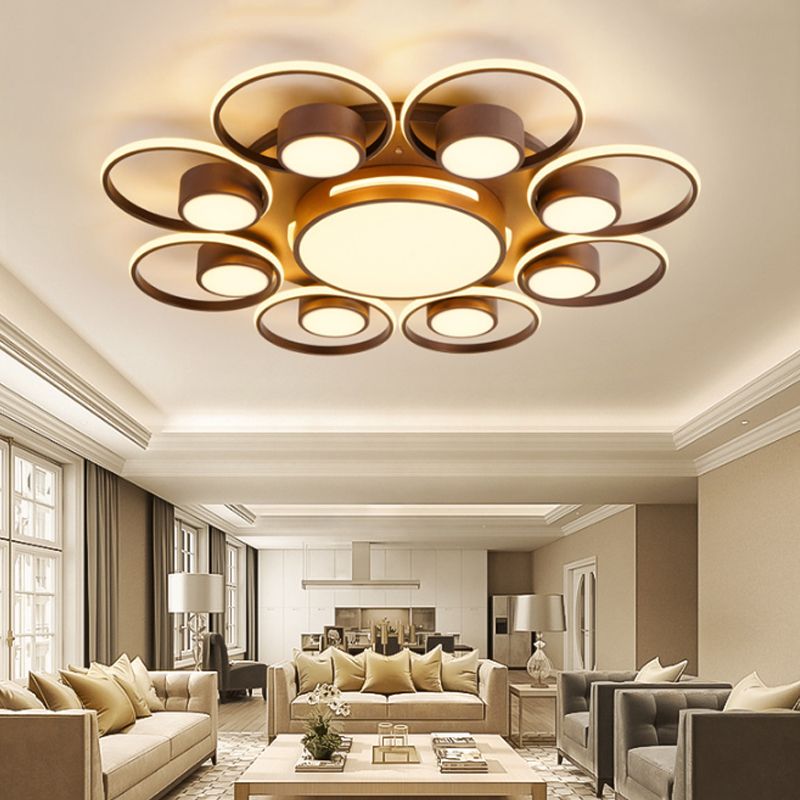 Modernism 2/4/6 Lights LED Ceiling Flush Mount Light with Acrylic Shade Brown Round Ceiling Light Fixture in Warm/White Light