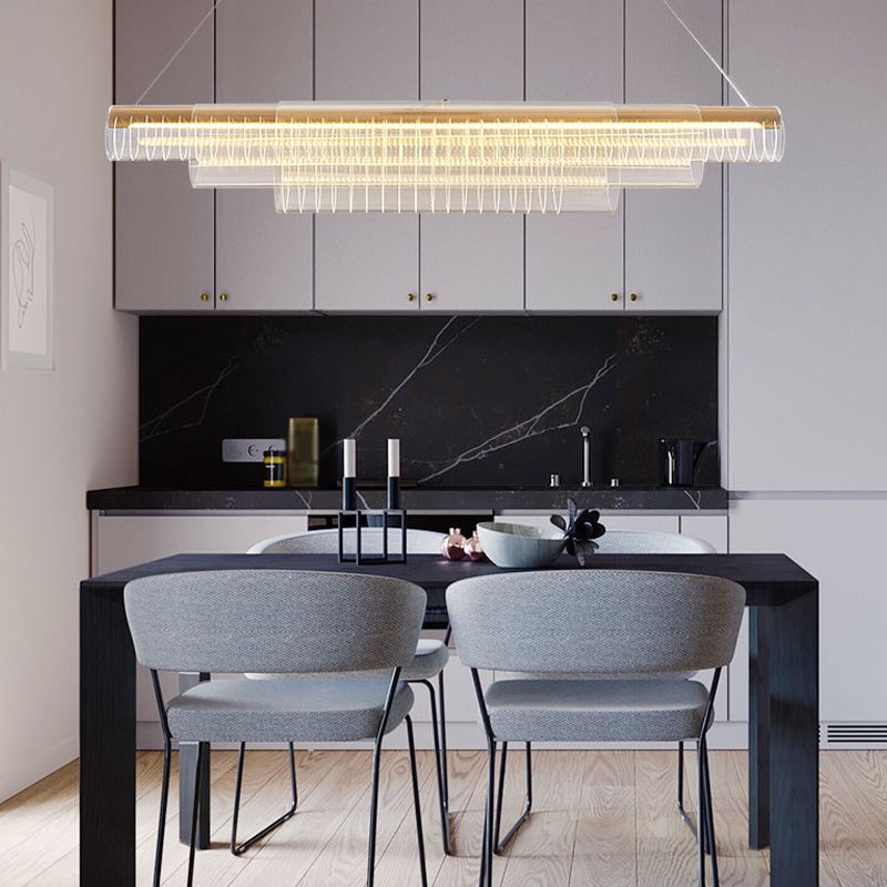 Modern Simple Glass Island Pendant 1 Light Island Light in Gold for Restaurant