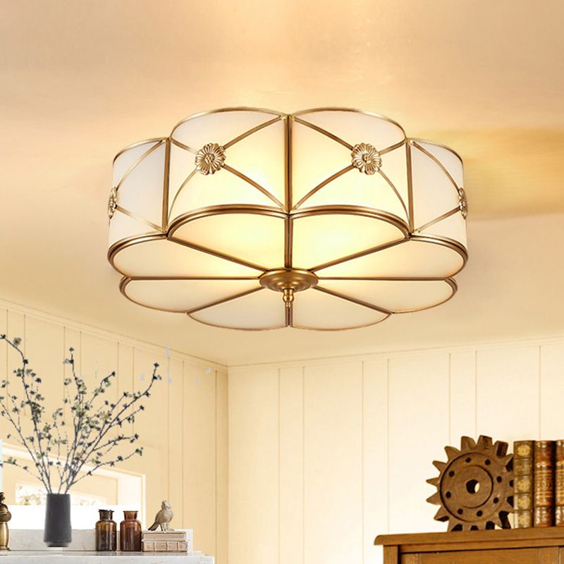 Glass Floral Flush Mount Lighting Minimalist Bedroom Flush Mount Ceiling Fixture in Gold
