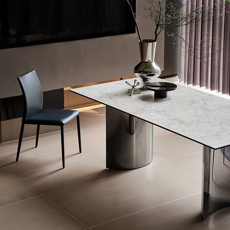 Mesa rectangular de lujo tradicional de metal, mesa de piedra sinterizada blanca para cocina y comedor