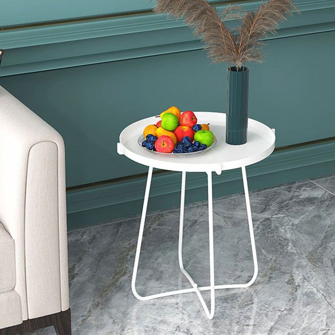 Round Tray Top Side Table 17.7" /21.6" Tall Iron Cross Legs End Table