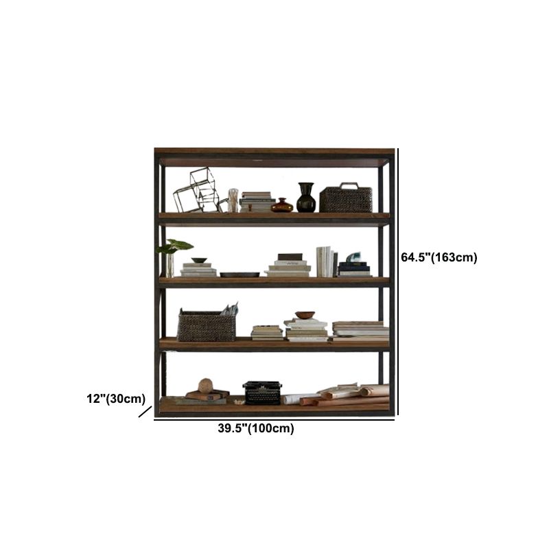 Contemporary Metal and Wood Book Shelf Open Home Shelf Bookcase with Shelves