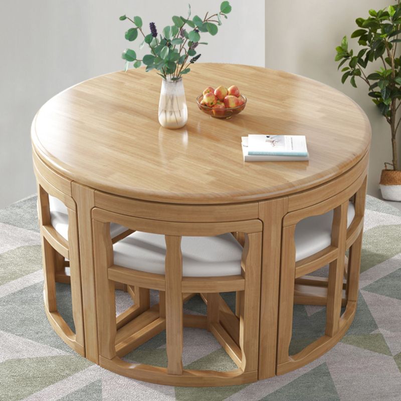 Round Solid Wood Dining Table Set 1/7 Pieces Dining Set for Kitchen