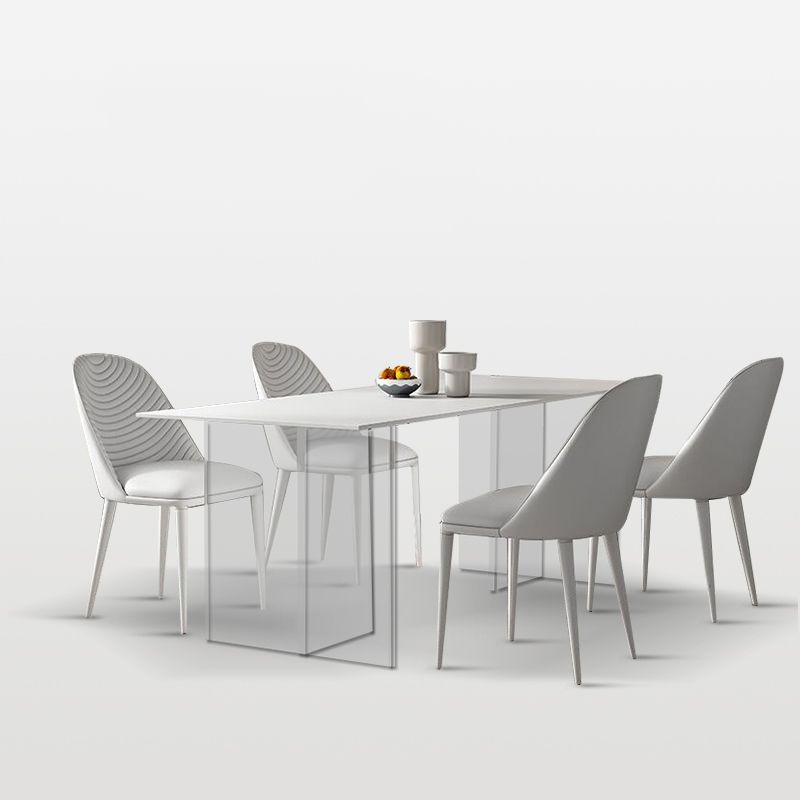 White Rectangle Dining Room Collection Modern Stone and Acrylic Table